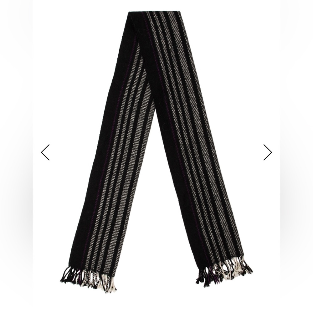 Authentic Burberry London Cashmere Stripe Scarf Fringe Edges Black & Purple EUC